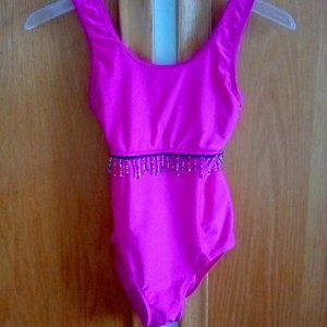 Girl's pink one-piece swimsuit with beads